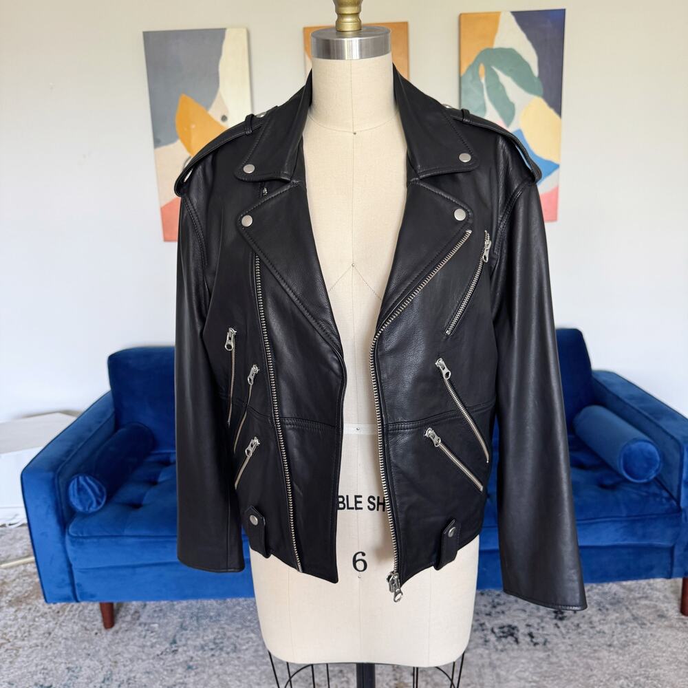 Alexander McQueen Black Leather Zip Biker Jacket Size 38/XS-S